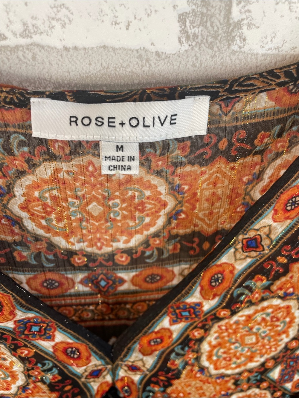 Rose + Olive Boho Floral Medallion Print Babydoll Blouse Size M - Picture 4 of 7